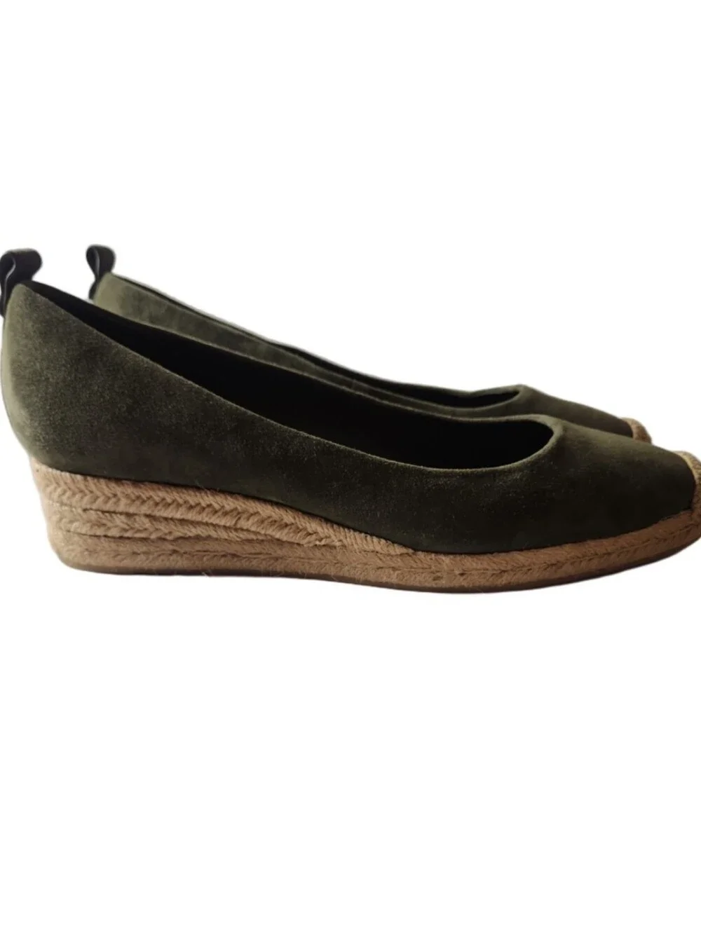 Tory Burch Olive Suede Espadrille Leccio with Natural Jute 10.5 Nwob